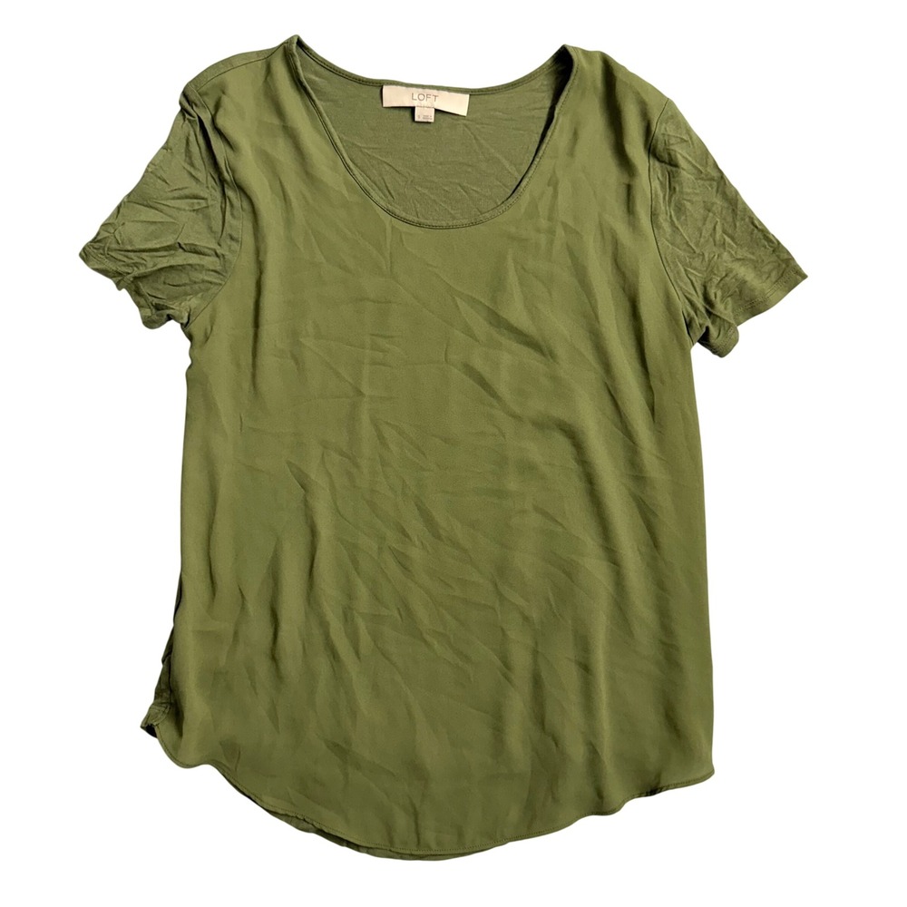 LOFT‎ Women Olive Green Short Sleeve Scoop Neck Casual T Shirt Size S